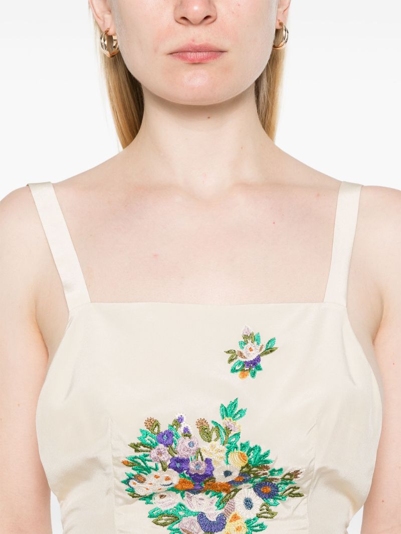Neutral Floral-embroidered Dress