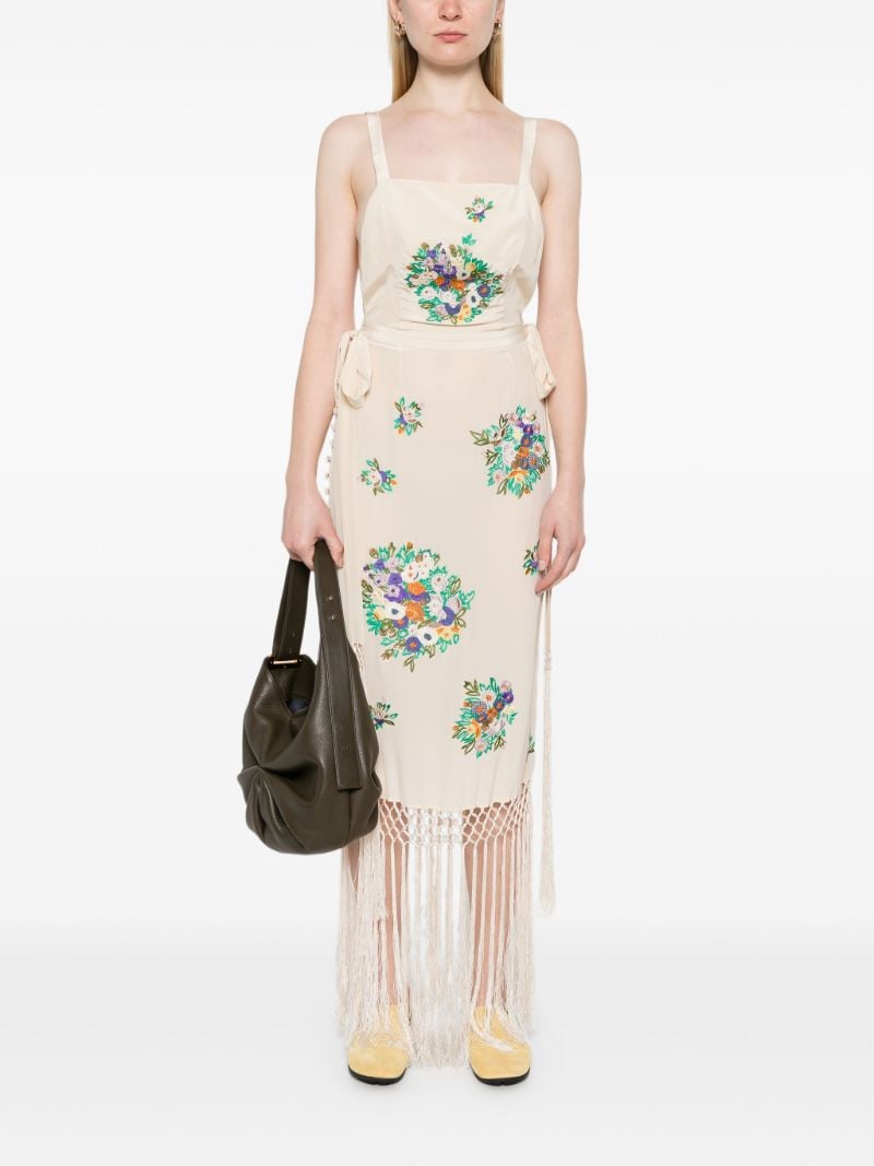 Neutral Floral-embroidered Dress