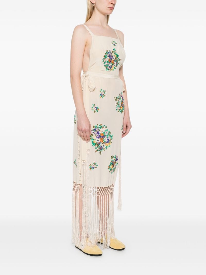 Neutral Floral-embroidered Dress