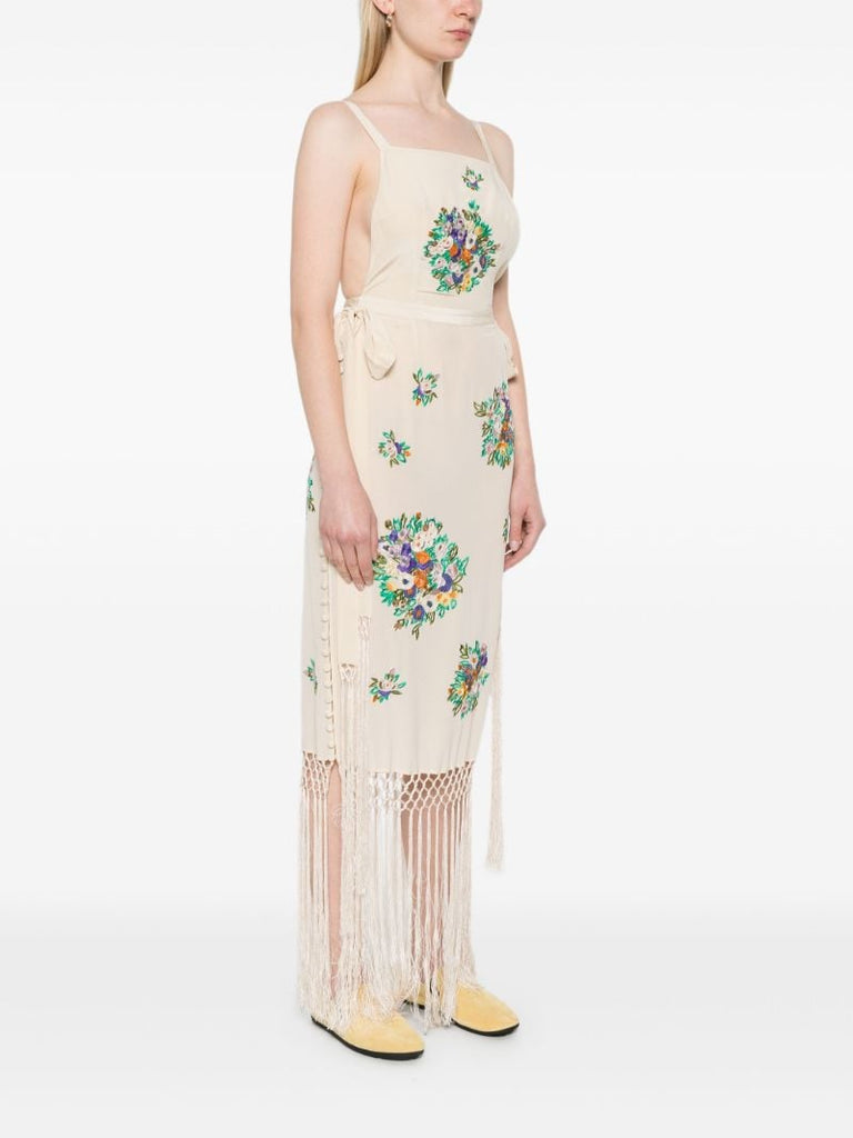 Neutral Floral-embroidered Dress