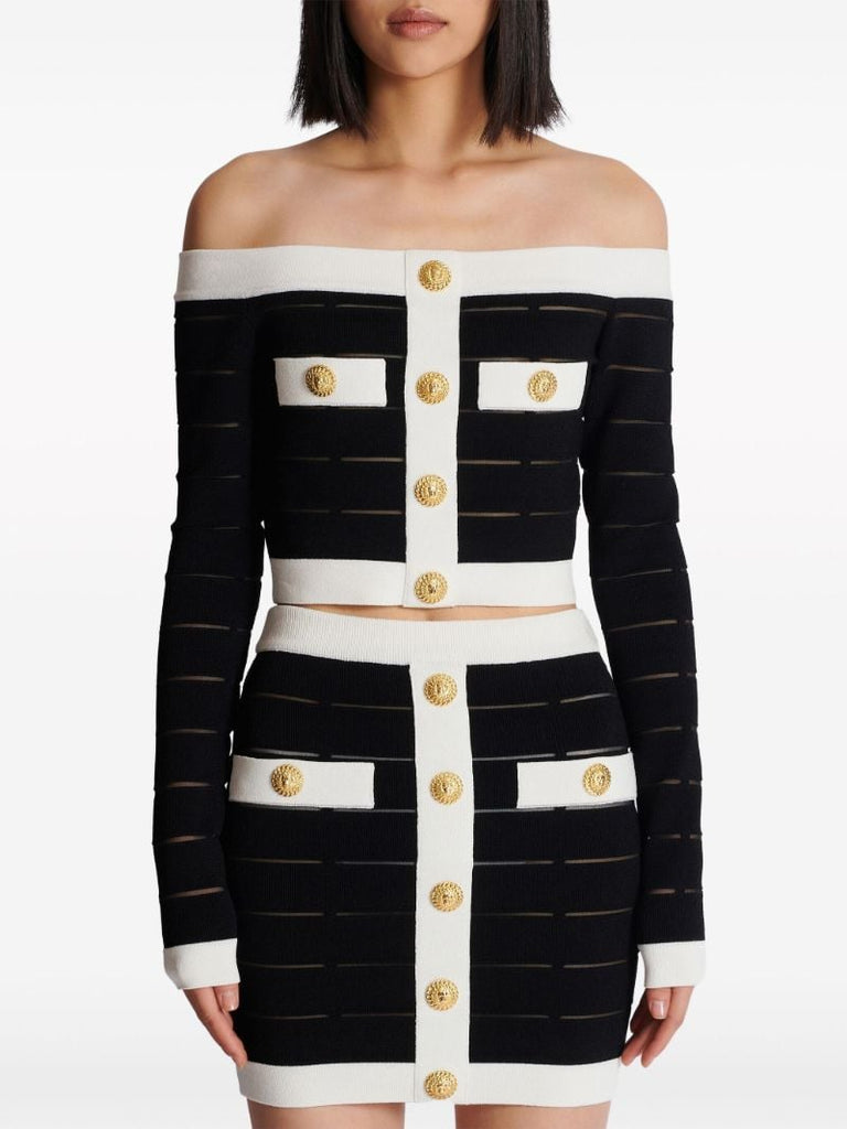 Black Off-shoulder Cropped Cardigan