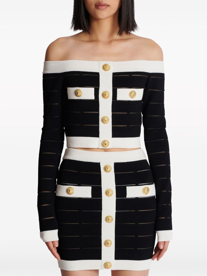 Black Off-shoulder Cropped Cardigan