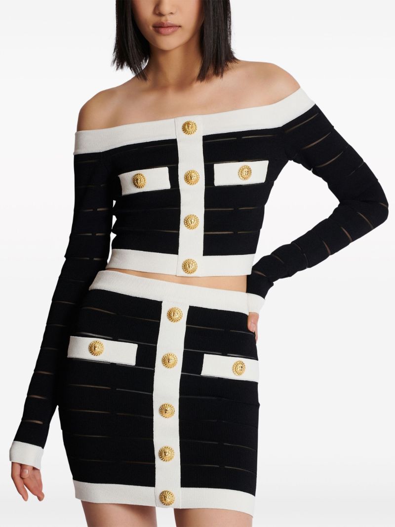 Black Off-shoulder Cropped Cardigan