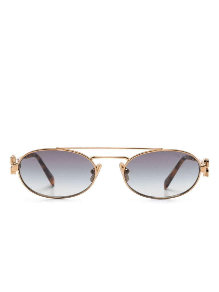 Gold Logo-plaque Oval Frame Sunglasses