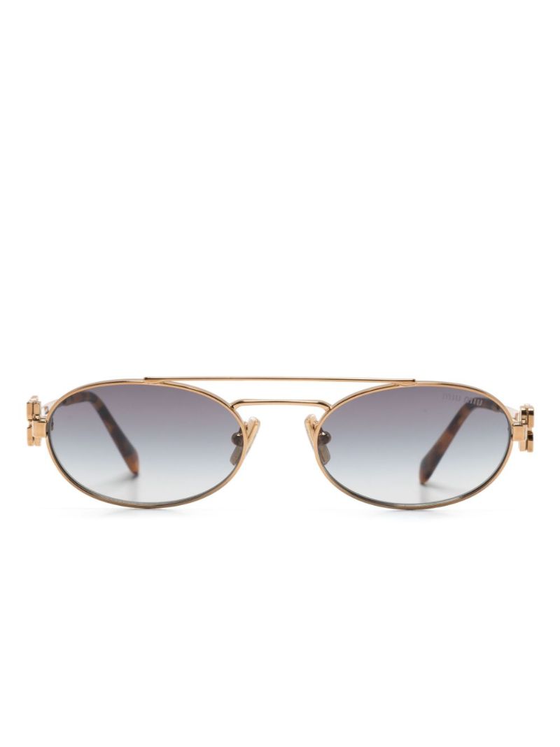 Gold Logo-plaque Oval Frame Sunglasses