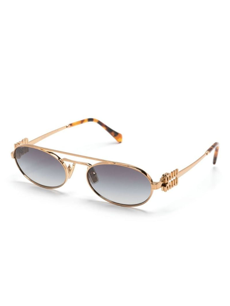 Gold Logo-plaque Oval Frame Sunglasses