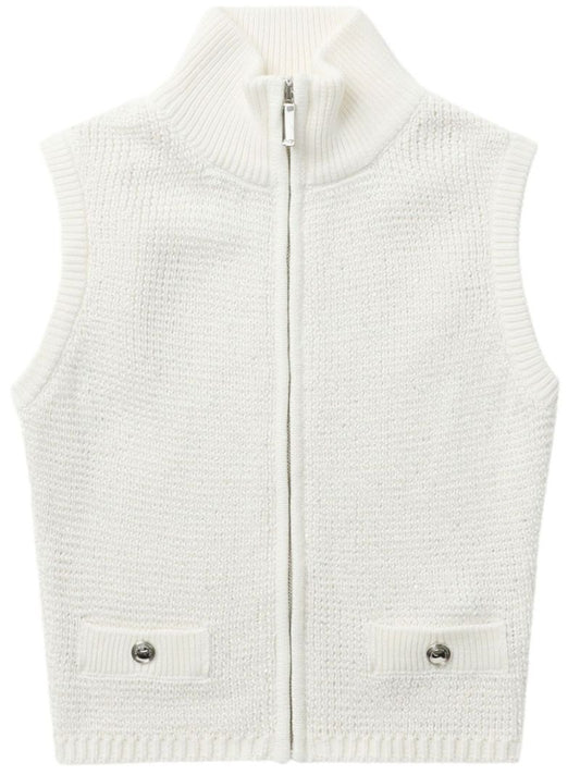 White Knit Zipped Vest