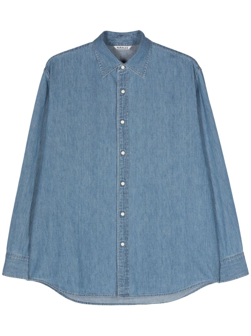 Washed Indigo Blue Short-sleeved Cotton Shirt