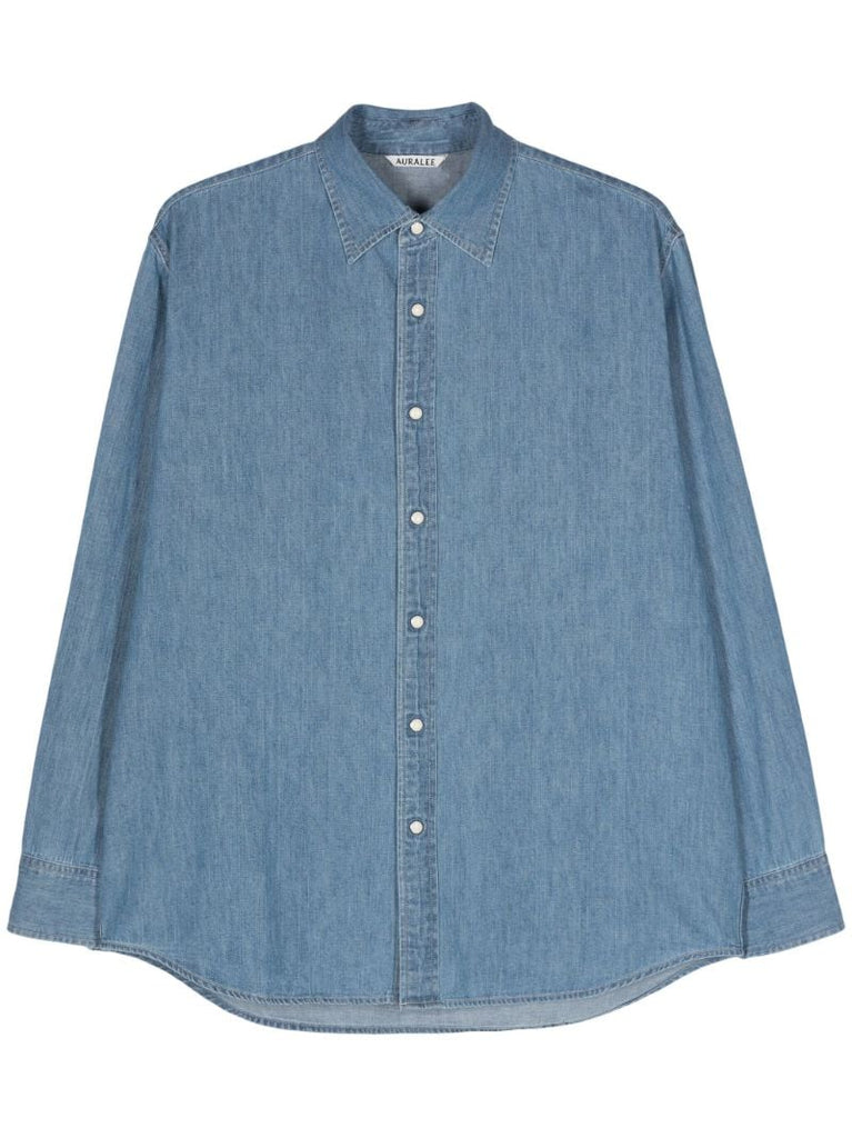 Washed Indigo Blue Short-sleeved Cotton Shirt