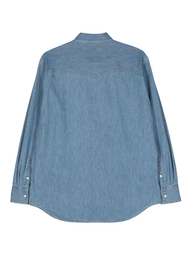 Washed Indigo Blue Short-sleeved Cotton Shirt