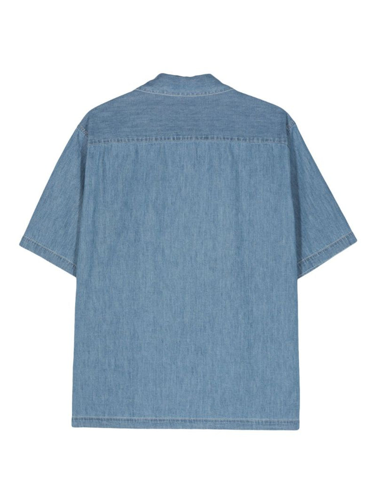 Washed Indigo Blue Short-sleeved Cotton Shirt