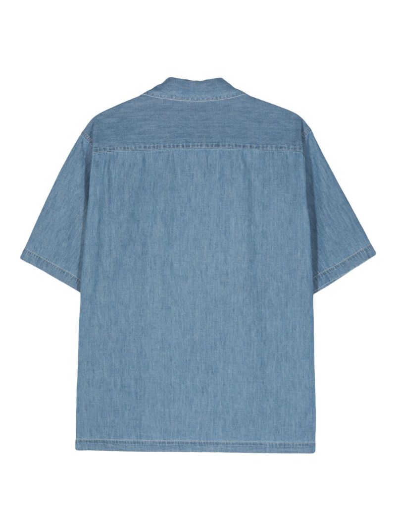 Washed Indigo Blue Short-sleeved Cotton Shirt