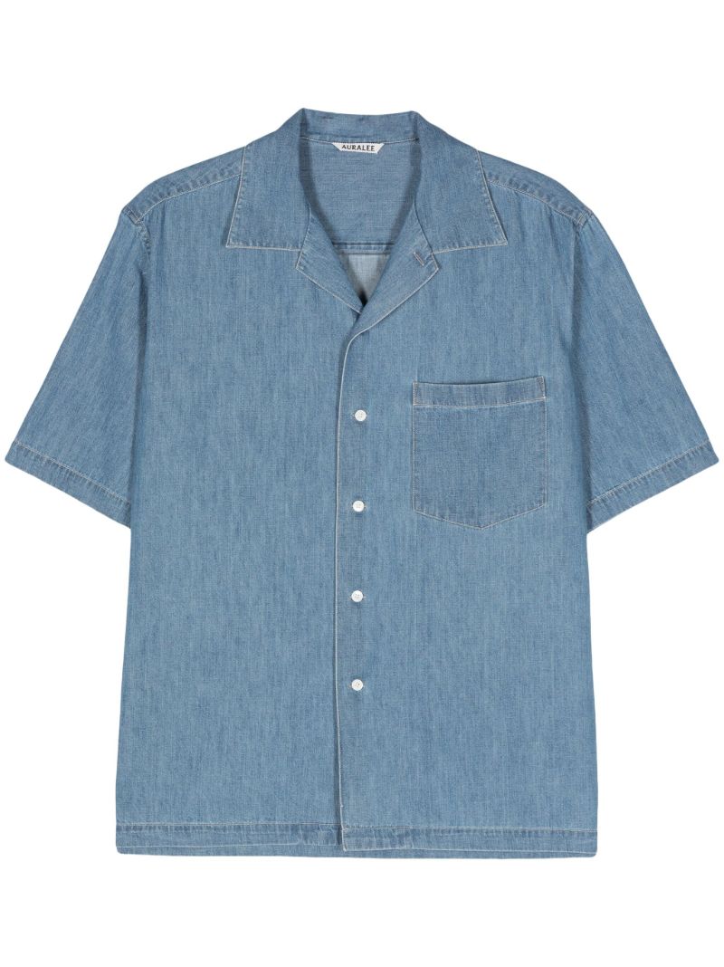Washed Indigo Blue Short-sleeved Cotton Shirt