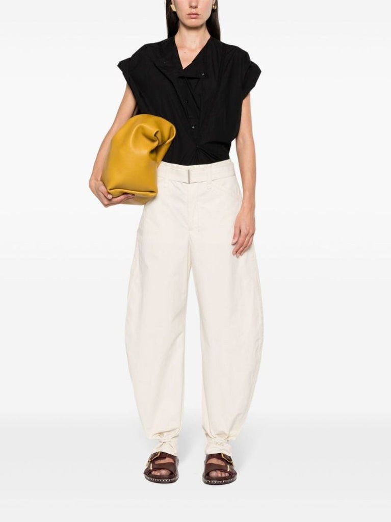 Neutral Belted Tapered-leg Trousers