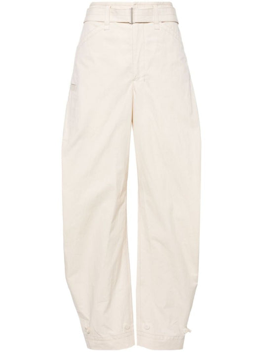 Neutral Belted Tapered-leg Trousers