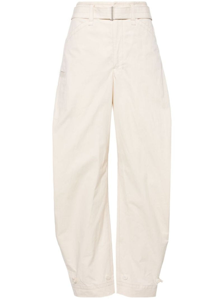 Neutral Belted Tapered-leg Trousers