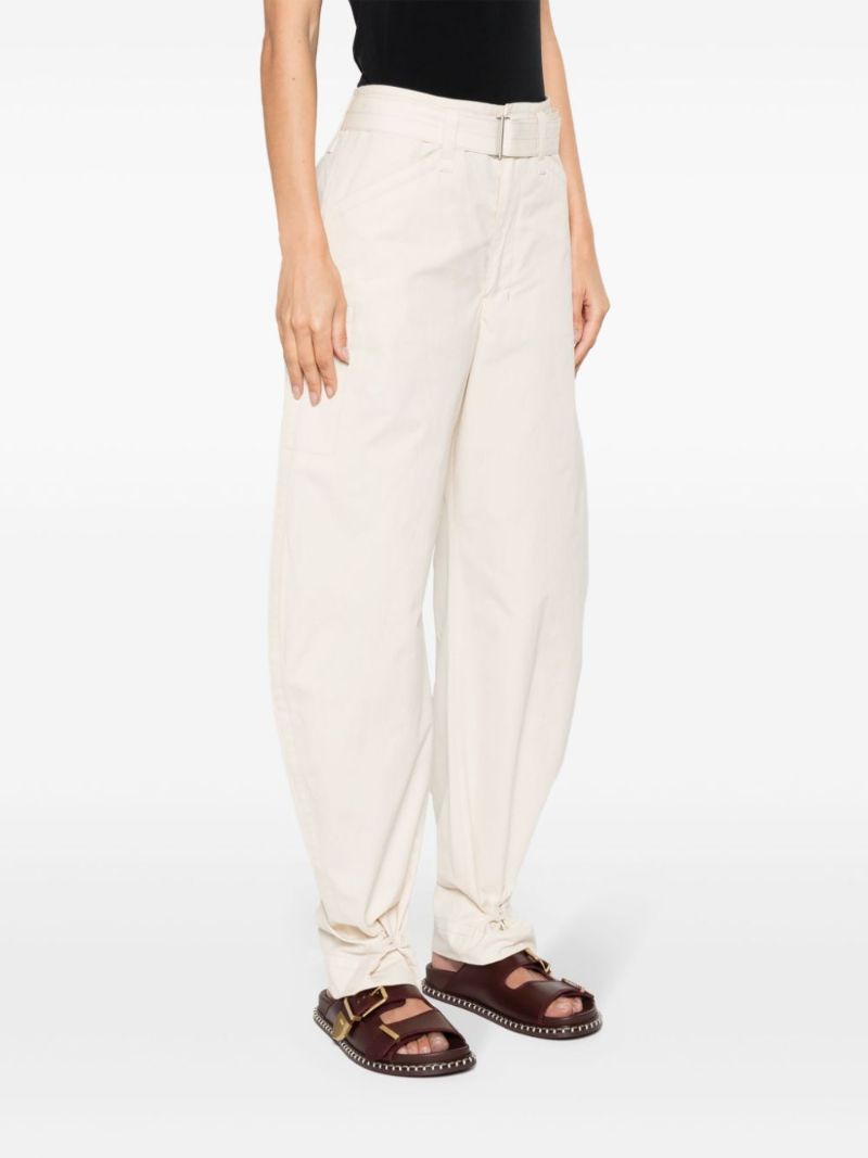 Neutral Belted Tapered-leg Trousers