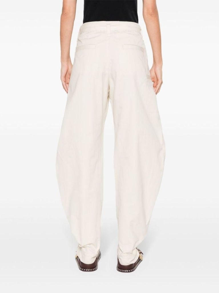 Neutral Belted Tapered-leg Trousers