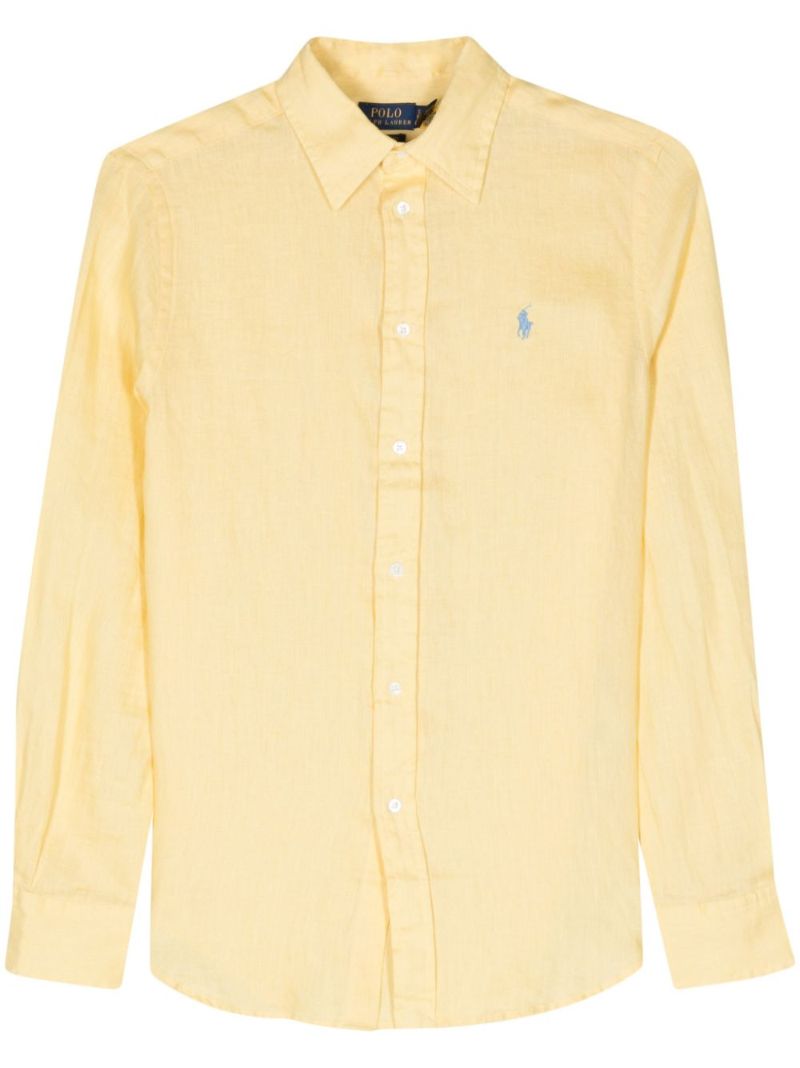 Yellow Polo Pony-embroidered Linen Shirt