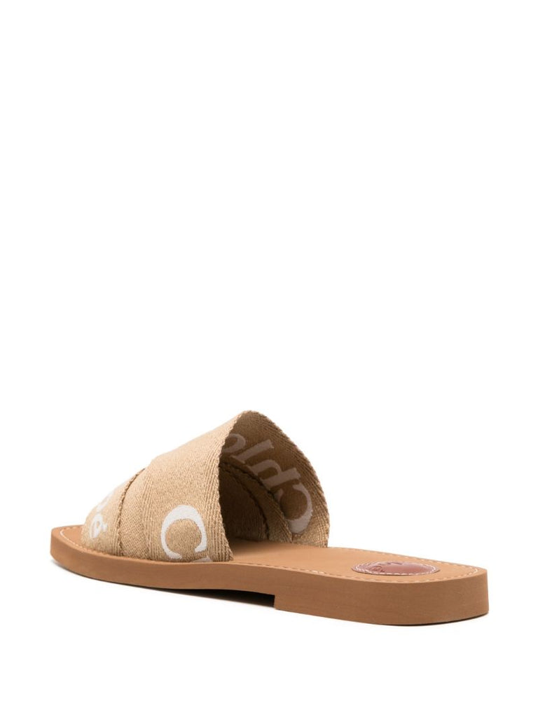 Neutral Woody Linen Slides