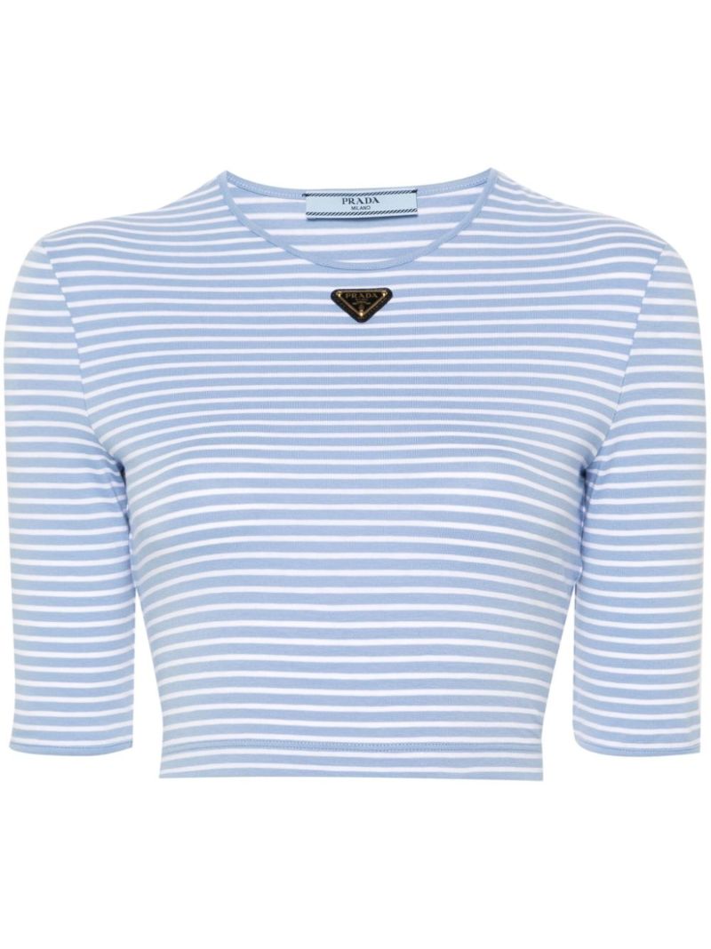 Blue Triangle-logo Striped Top