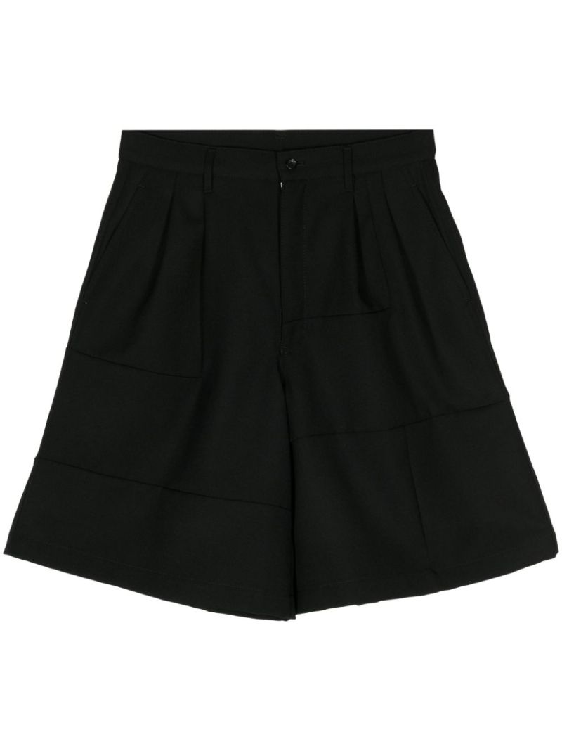 Black Pleated Wool Tailored Shorts