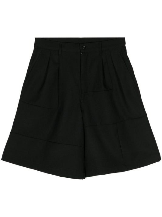 Black Pleated Wool Tailored Shorts