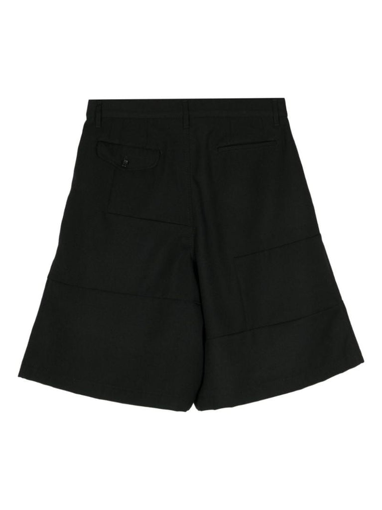 Black Pleated Wool Tailored Shorts