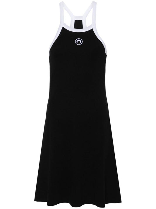 Black Crescent Moon Embroidered Mini Dress