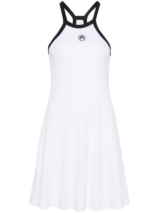 White Crescent Moon Embroidered Mini Dress