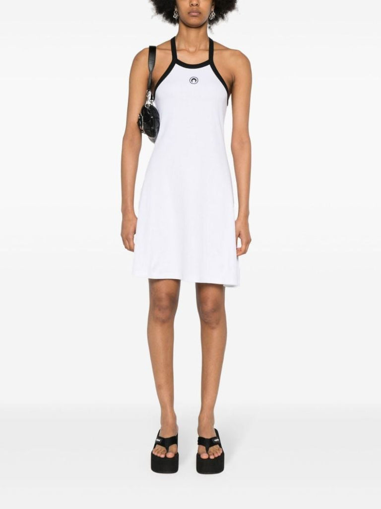 White Crescent Moon Embroidered Mini Dress