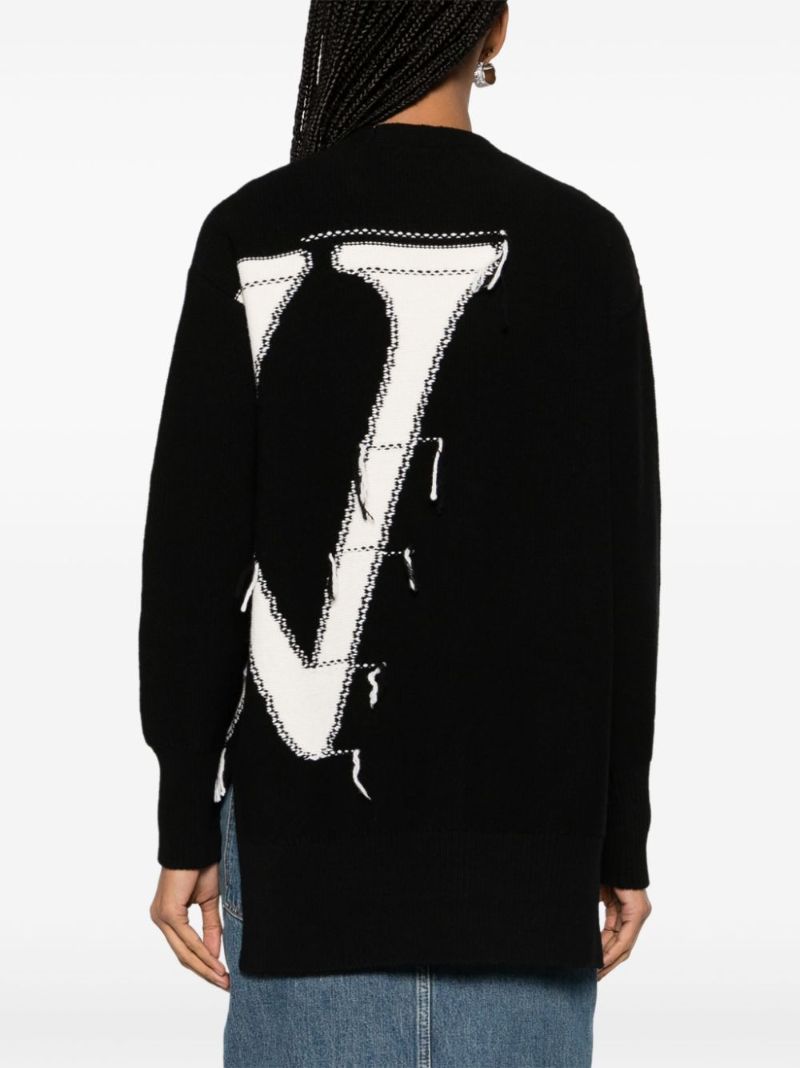 Black Logo-intarsia Wool Cardigan