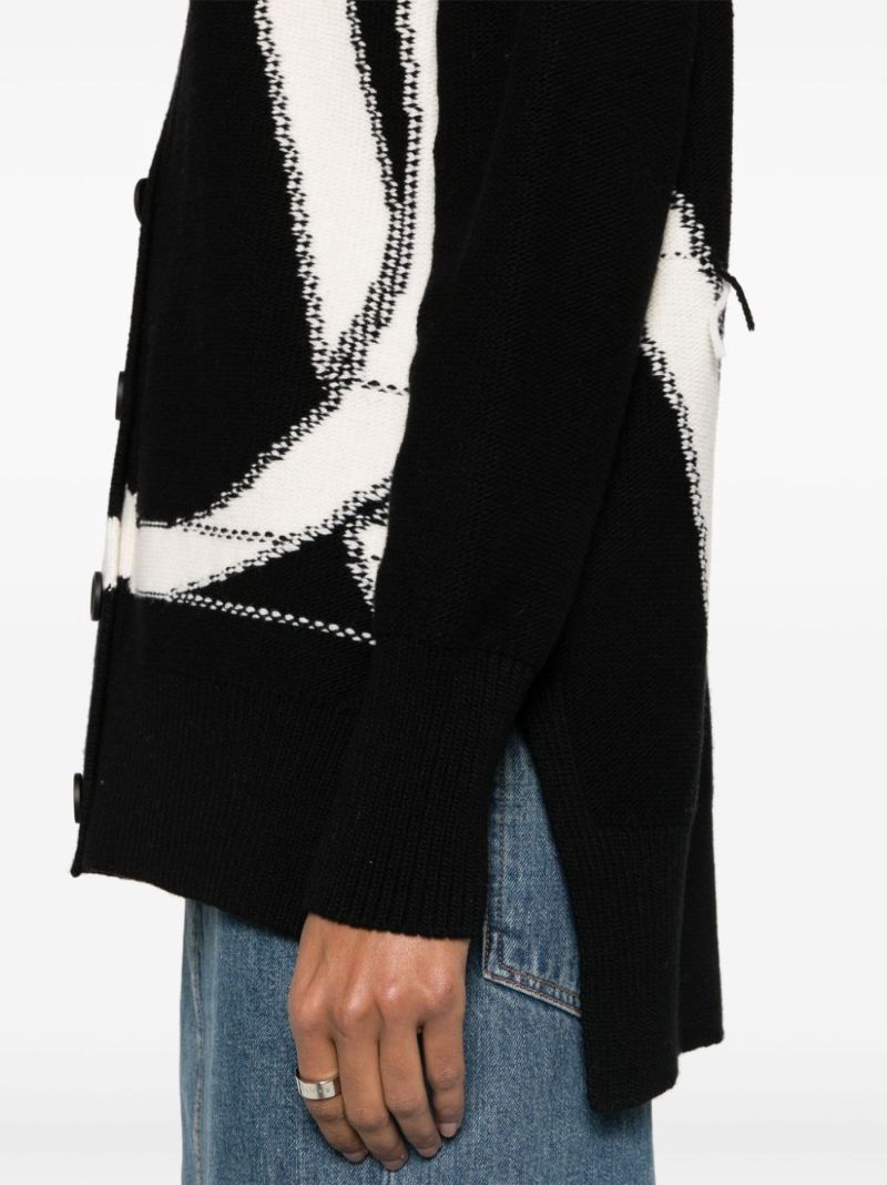 Black Logo-intarsia Wool Cardigan