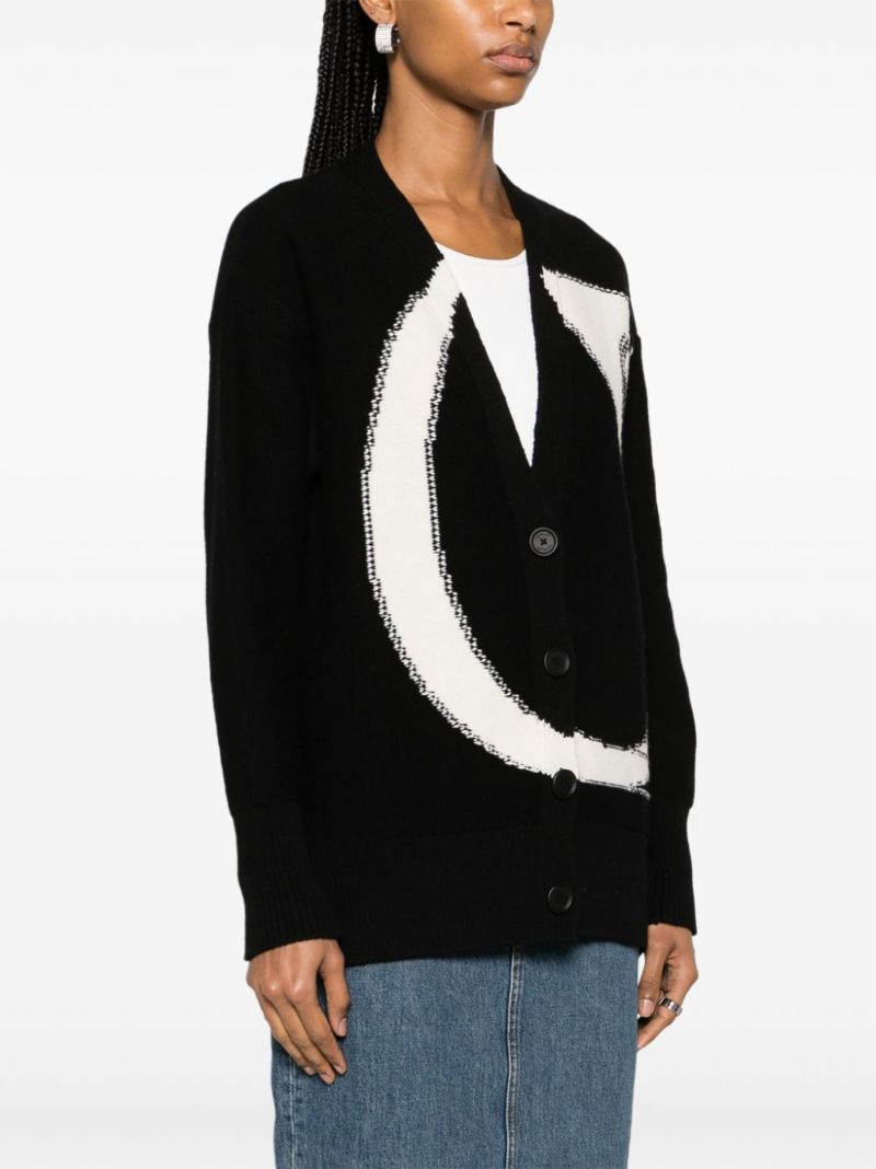 Black Logo-intarsia Wool Cardigan
