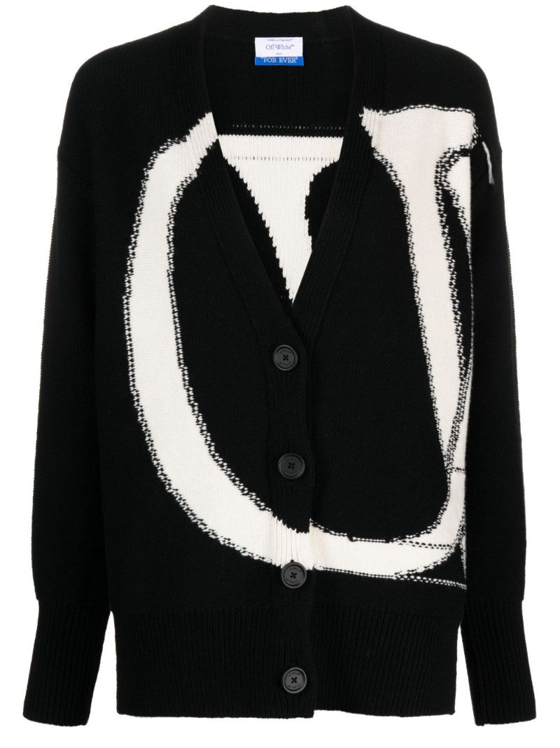 Black Logo-intarsia Wool Cardigan