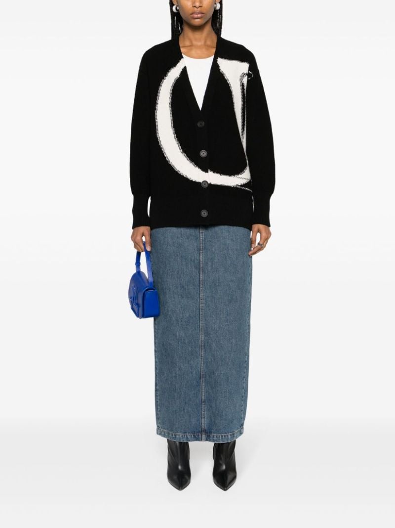 Black Logo-intarsia Wool Cardigan