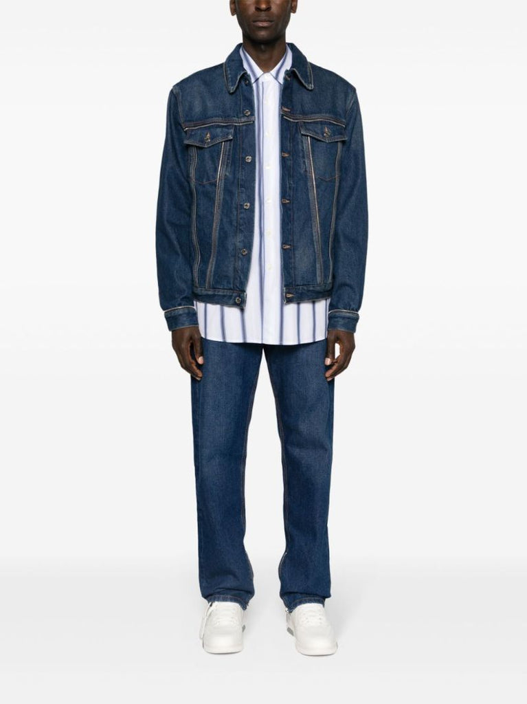 Blue Zipped-cuffs Straight-leg Jeans
