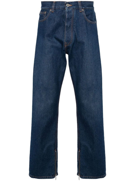 Blue Zipped-cuffs Straight-leg Jeans