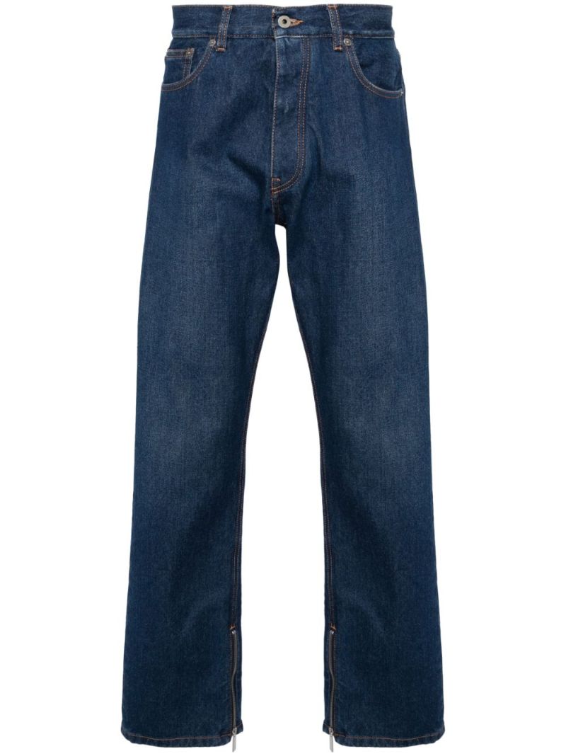 Blue Zipped-cuffs Straight-leg Jeans