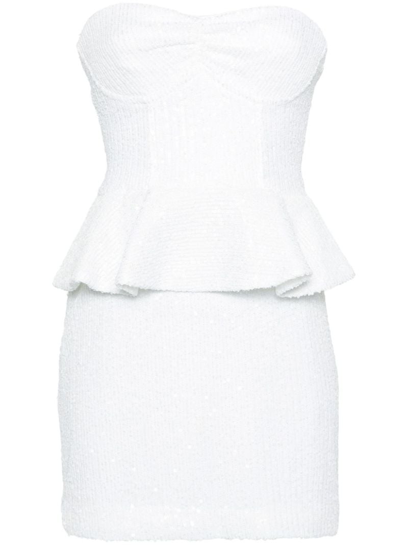 White Sequinned Peplum Mini Dress