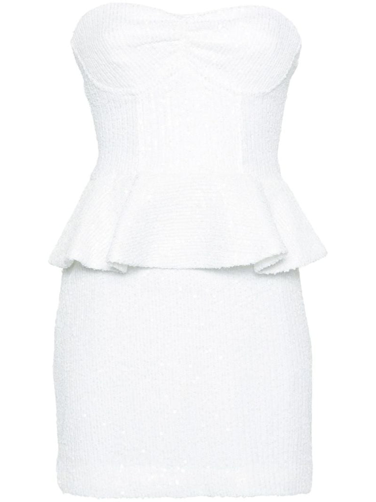 White Sequinned Peplum Mini Dress