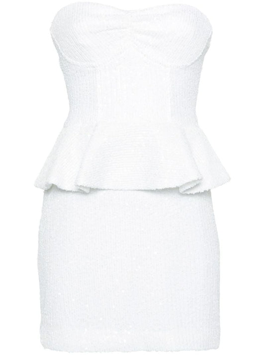 White Sequinned Peplum Mini Dress