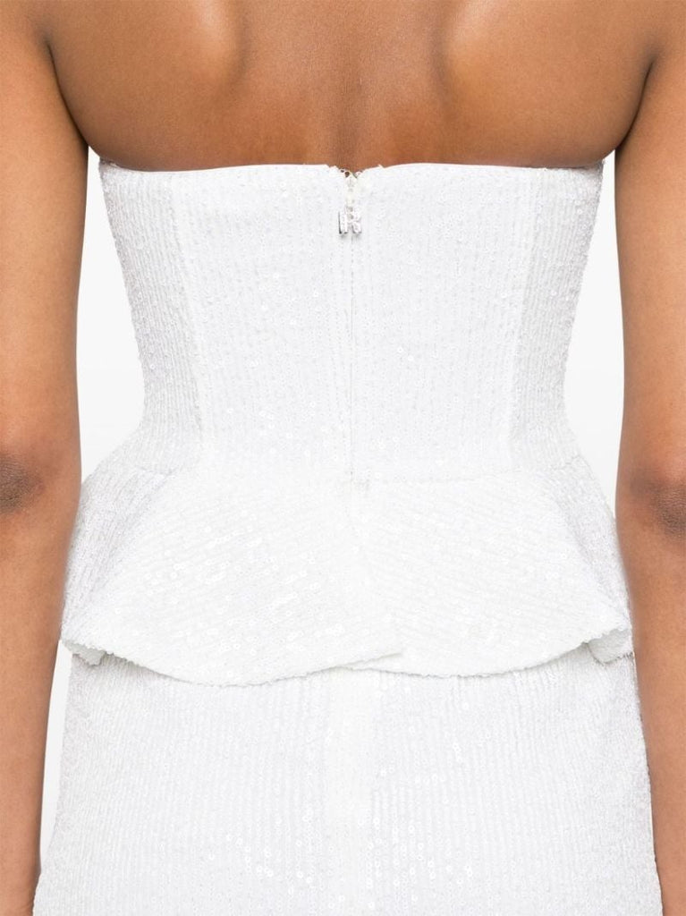 White Sequinned Peplum Mini Dress