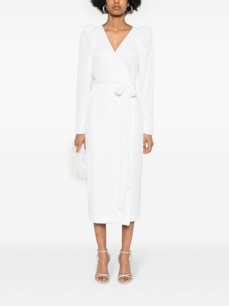White Sequinned Midi Wrap Dress