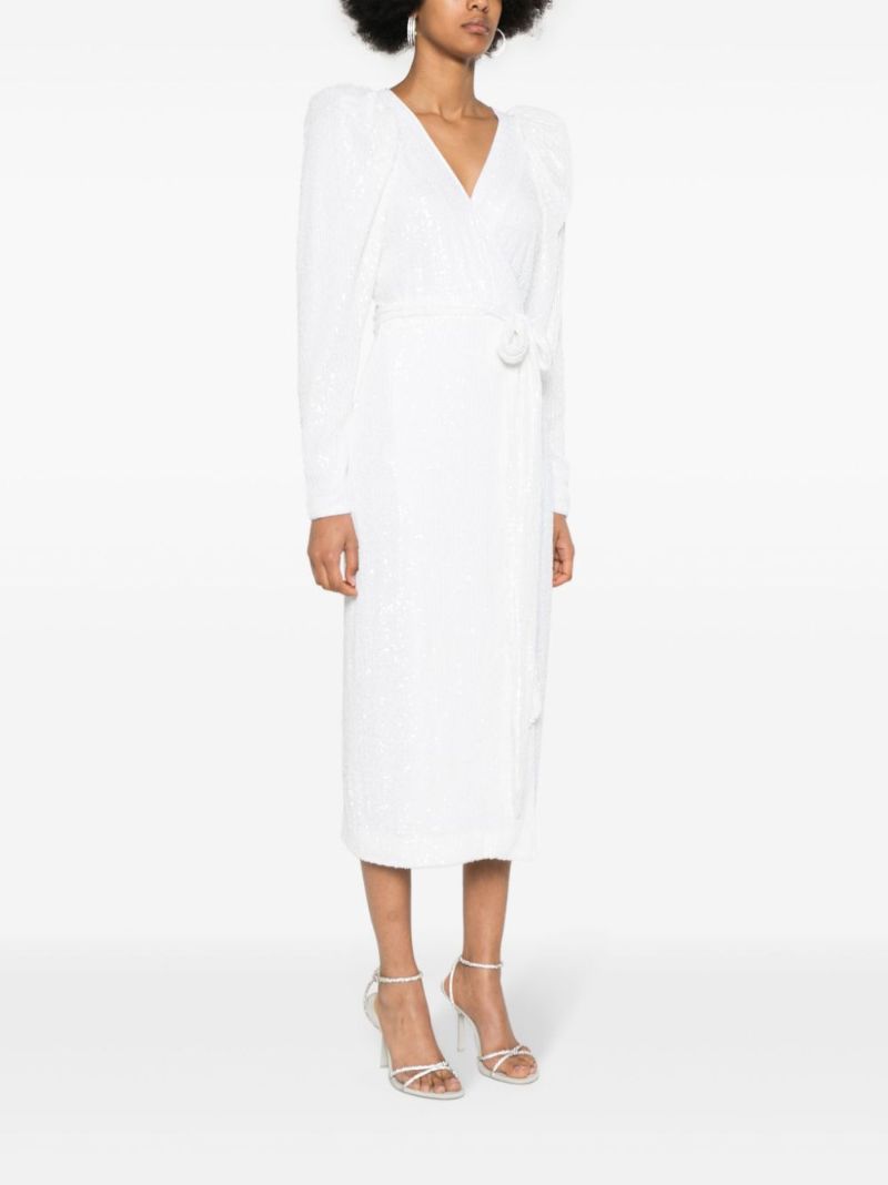 White Sequinned Midi Wrap Dress