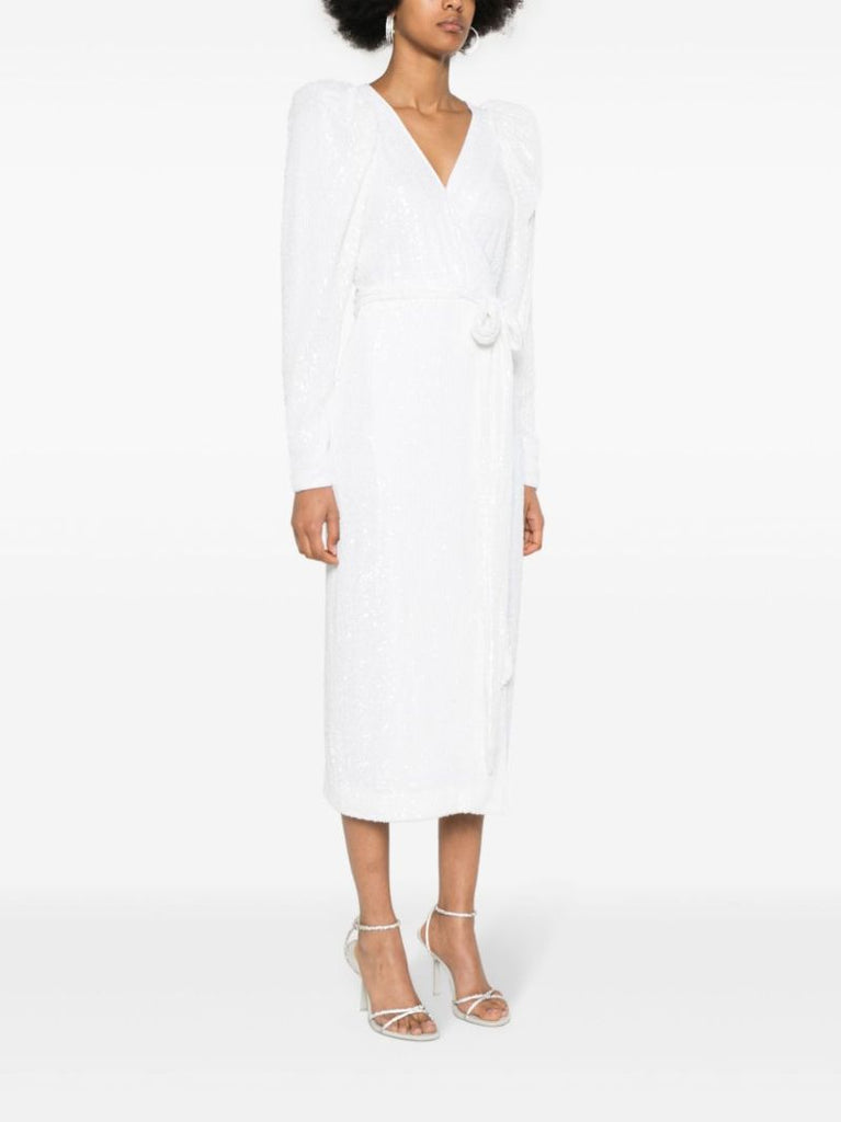 White Sequinned Midi Wrap Dress