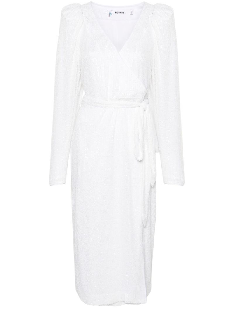 White Sequinned Midi Wrap Dress