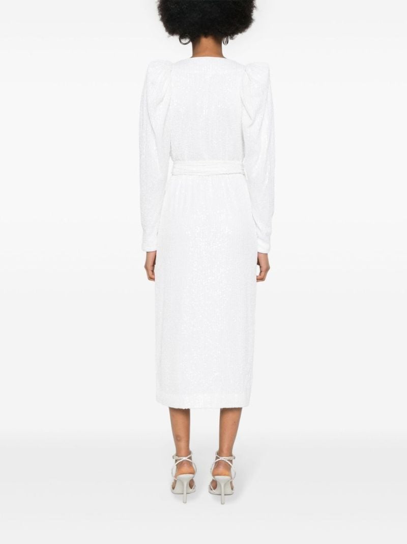White Sequinned Midi Wrap Dress