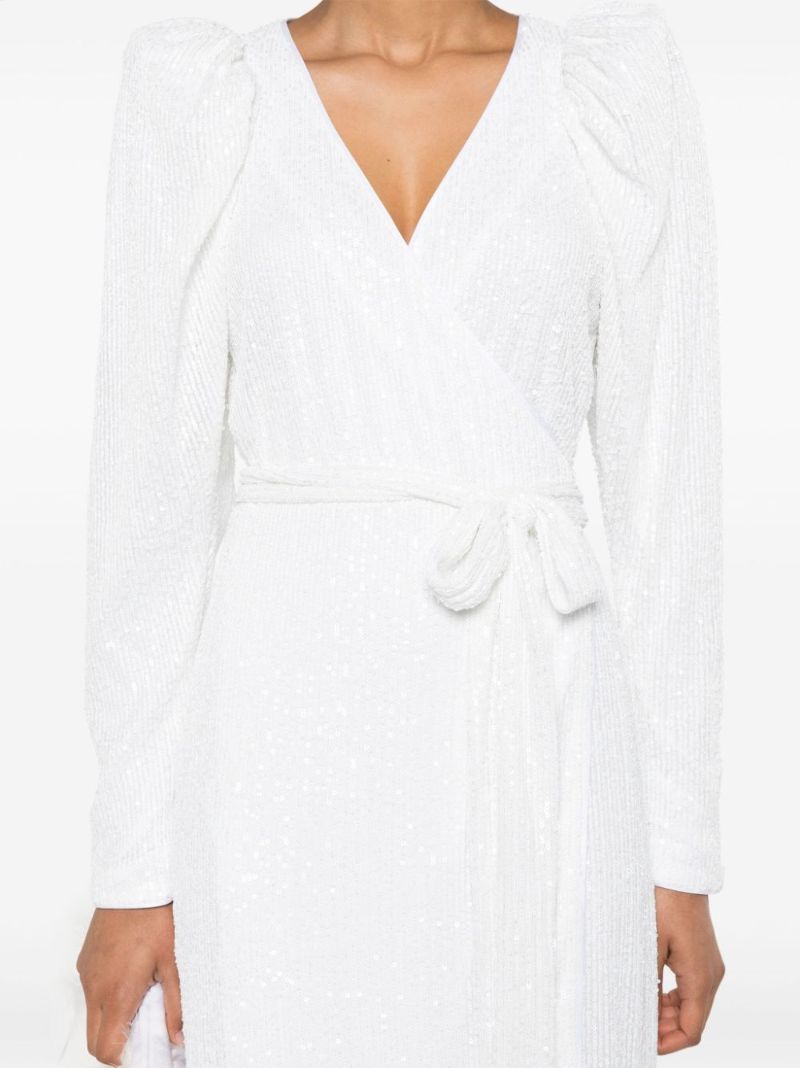 White Sequinned Midi Wrap Dress