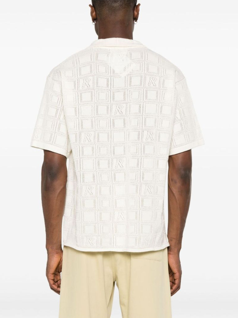 White Pointelle Knit Cotton Shirt